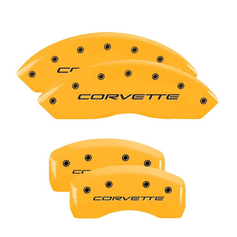 MGP 13007SCV5YL | 4 Caliper Covers Engraved Front & Rear C5/Corvette Yellow finish black ch; 1997-2004