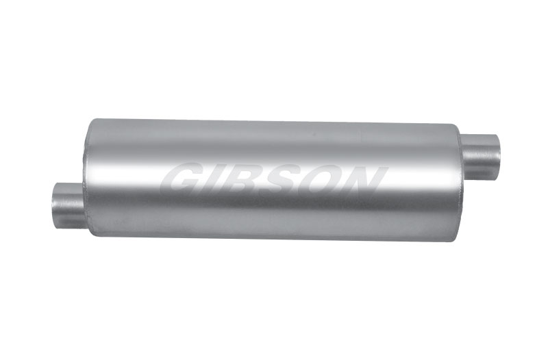 Gibson 421887 | SFT Superflow Offset/Offset Round Muffler - 8x24in/3in Inlet/3in Outlet - Stainless