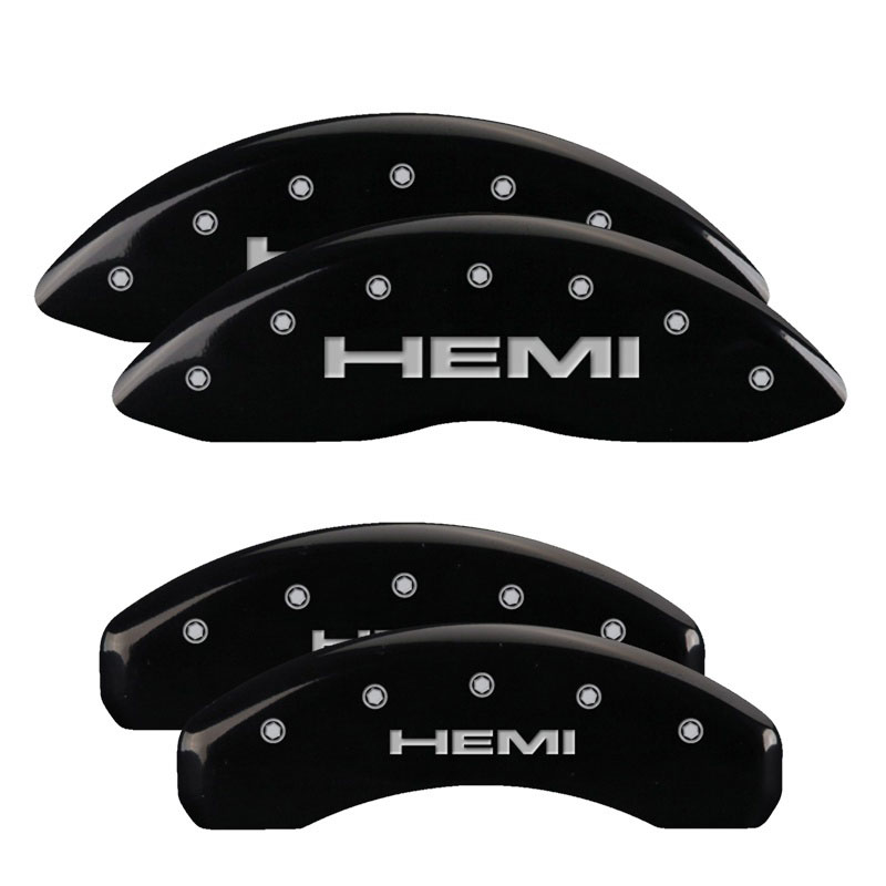 MGP 55001SHEMBK | 4 Caliper Covers Engraved Front & Rear Hemi Black finish silver ch; 2012-2012