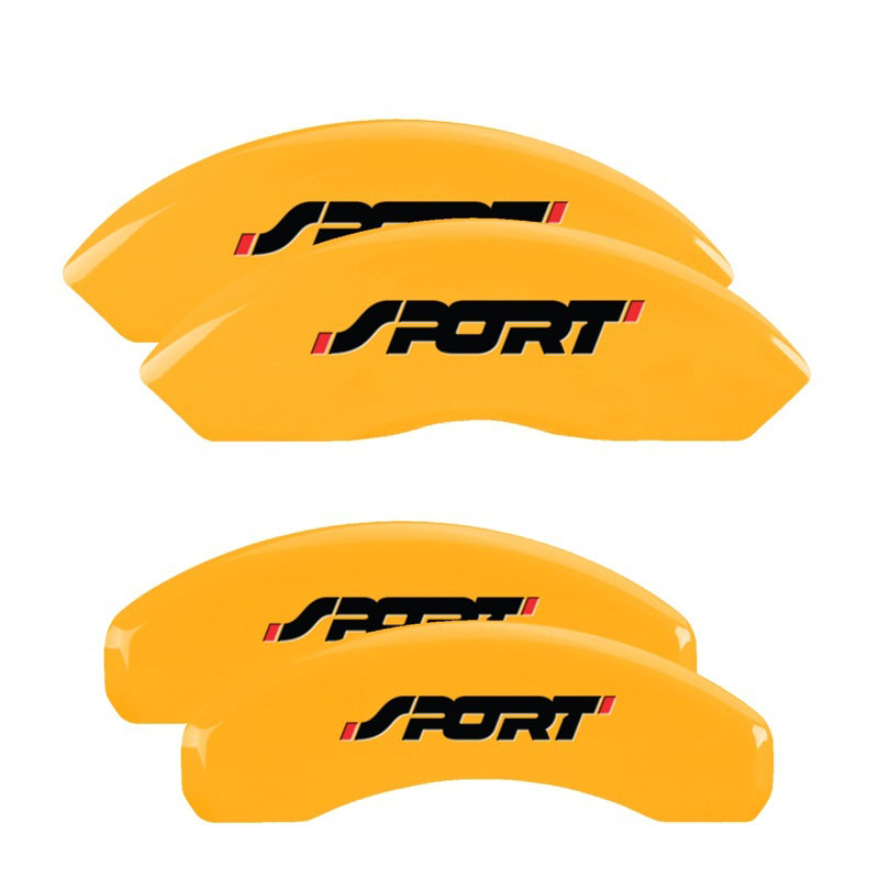 MGP 10119SSP1YL | 4 Caliper Covers Engraved Front & Rear No bolts/Sport Yellow finish black ch; 2011-2014