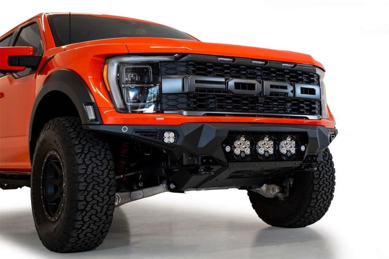 Addictive Desert Designs f210014100103 | 2021+ Ford Raptor Bomber Front Bumper w/ 3 Baja Designs LP6 Light Mounts; 2021-2023