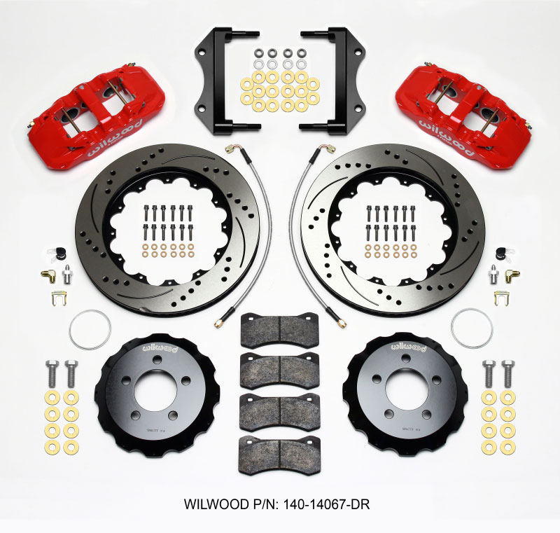 Wilwood 140-14067-dr | AERO6 Front Hat Kit 14.25 Drilled Red 2014-Up Challenger w/Lines; 2014-2021