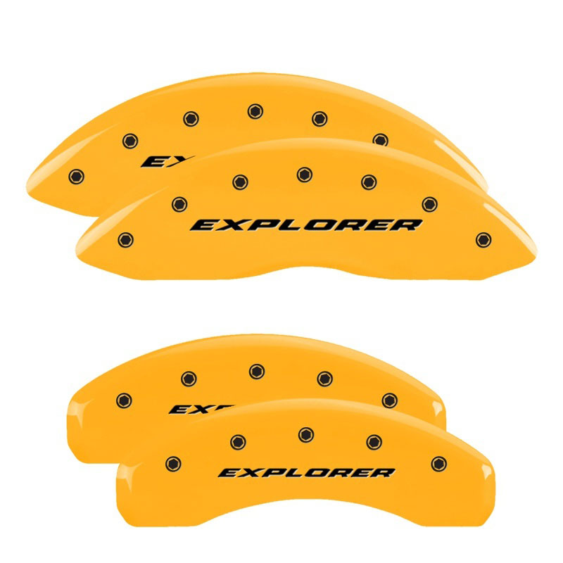 MGP 10215SXPLYL | 4 Caliper Covers Engraved Front & Rear Explorer Yellow finish black ch; 2011-2019