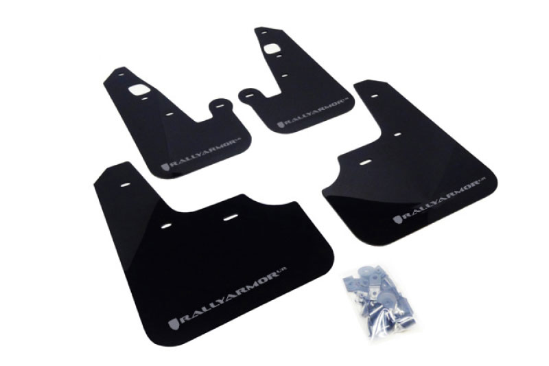 Rally Armor mf8-ur-blk/sil | 2007+ Mitsubishi Lancer (doesnt fit Sportback) UR Black Mud Flap w/ Silver Logo; 2007-2021