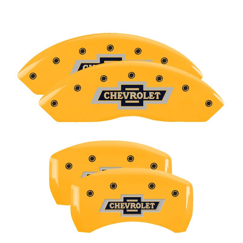 MGP 14247SBANYL | 4 Caliper Covers Engraved F & R 100 Anniversary Yellow Finish Black Char 2019 Chevrolet Equinox; 2018-2022