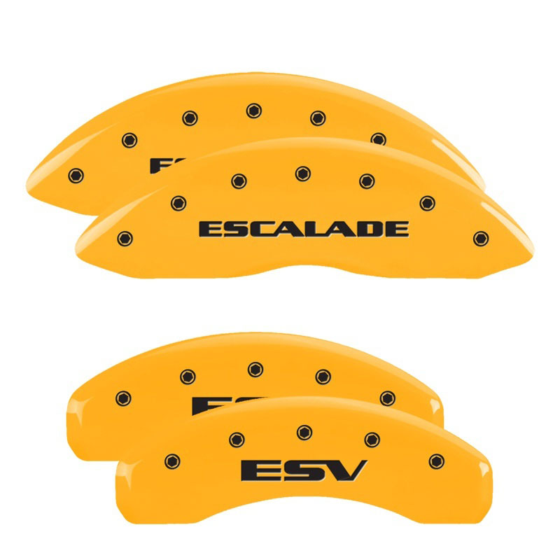 MGP 35015SESVYL | 4 Caliper Covers Engraved Front Escalade Engraved Rear ESV Yellow finish black ch; 2007-2020