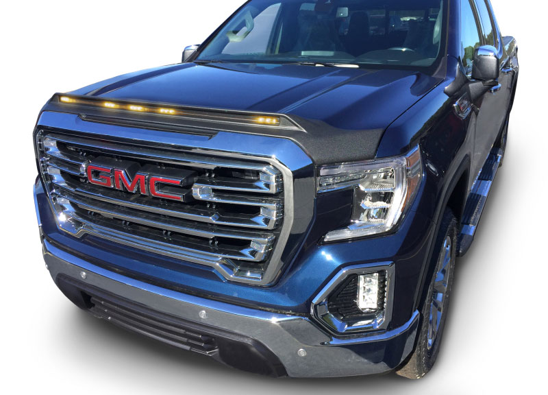 AVS 753167 | 2019 GMC Sierra 1500 Aeroskin Low Profile Hood Shield w/ Lights - Black; 2019-2022