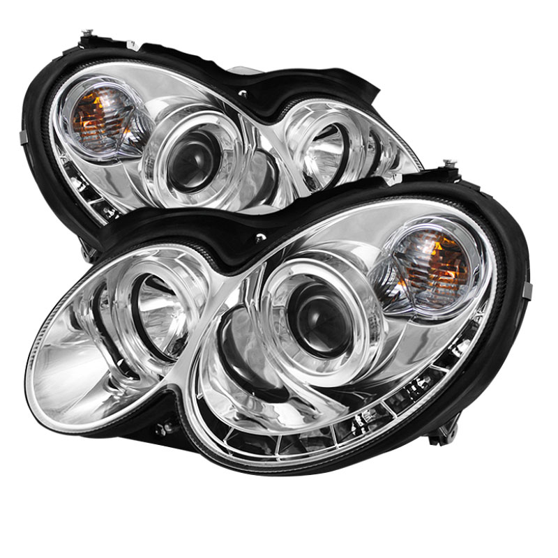 SPYDER 5038029 | Spyder Mercedes Benz CLK Halo DRL LED Projector Headlights - Chrome - (PRO-YD-MBCLK03-DRL-C); 2003-2009