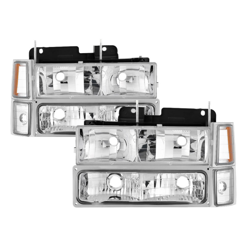 SPYDER 5069535 | Xtune Chevy Suburban 94-98 Headlights w/ Corner & Parking Lights 8pcs Chrome HD-JH-CCK88-AM-C-SET; 1994-1998