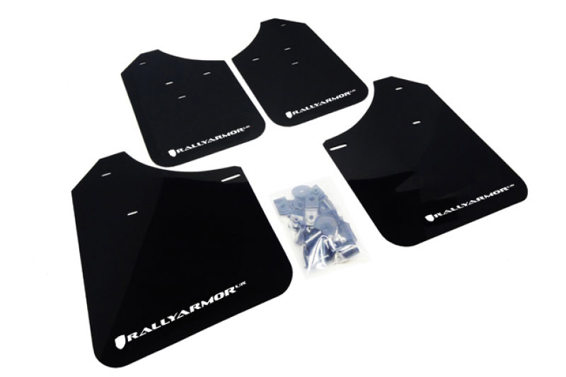 Rally Armor mf1-ur-blk/wh | 02-07 Subaru WRX/STI/RS/2.5i (wagons req mod) UR Black Mud Flap w/ White Logo; 2002-2007