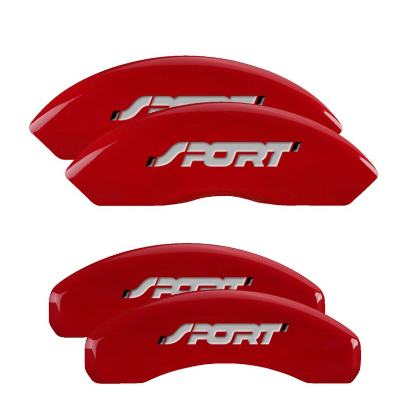 MGP 10119SSP1RD | 4 Caliper Covers Engraved Front & Rear No bolts/Sport Red finish silver ch; 2011-2014