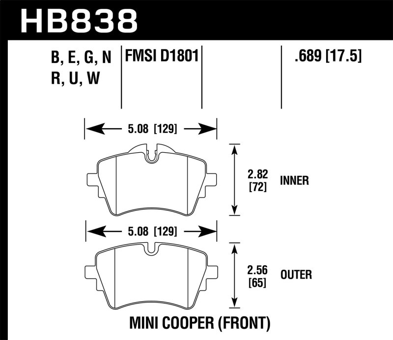 Hawk Performance HB838N.689 | Hawk 14-17 Mini Cooper S HP+ Front Brake Pads; 2014-2017