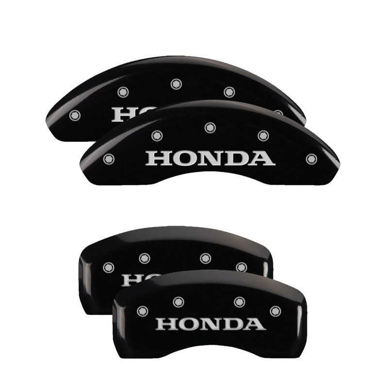 MGP 20206SHONBK | 4 Caliper Covers Engraved Front & Rear Honda Black finish silver ch; 2011-2016