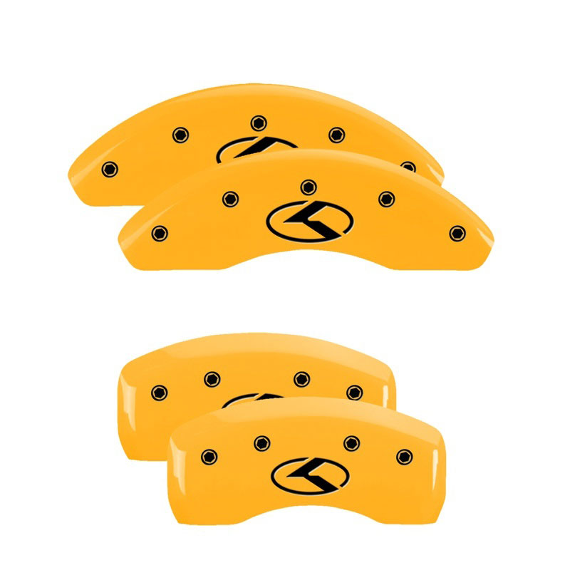 MGP 21154SCRKYL | 4 Caliper Covers Engraved Front & Rear Circle K/Kia Yellow finish black ch; 2011-2019