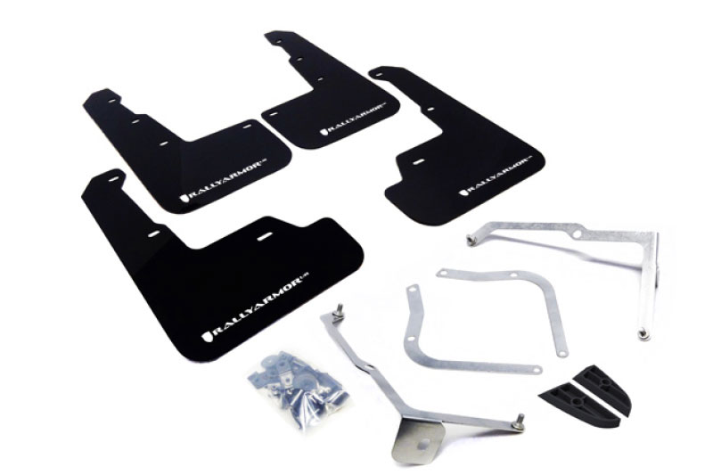 Rally Armor mf32-ur-blk/wh | 15+ Subaru WRX & STi Sedan Only UR Black Mud Flap w/ White Logo; 2015-2021