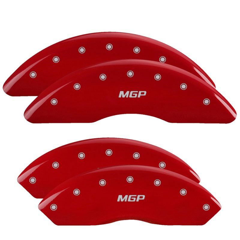 MGP 14008SMGPRD | MGP 4 Caliper Covers Engraved Front & Rear MGP Red finish silver ch; 2009-2016