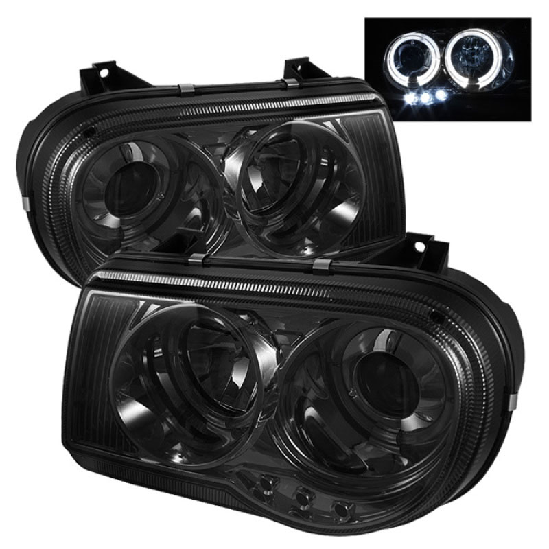 SPYDER 5009159 | Spyder Chrysler 300C Halo LED ( Replaceable LEDs ) Projector Headlights - Smoke - (PRO-YD-C300C-HL-SM); 2005-2010