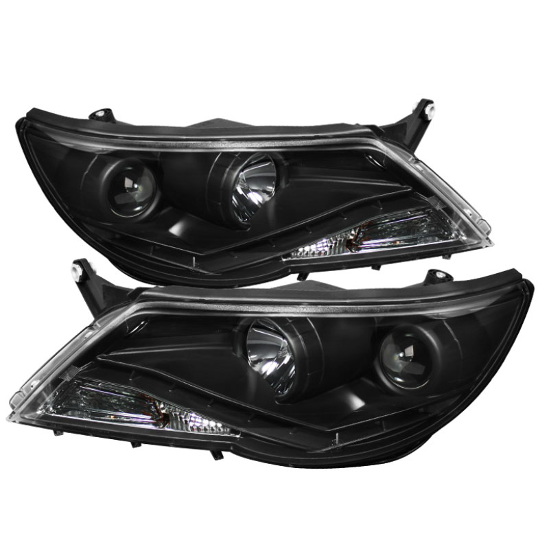 SPYDER 5042651 | Spyder Volkswagen Tiguan DRL LED Projector Headlights - Black - (PRO-YD-VTIG09-DRL-BK); 2009-2011