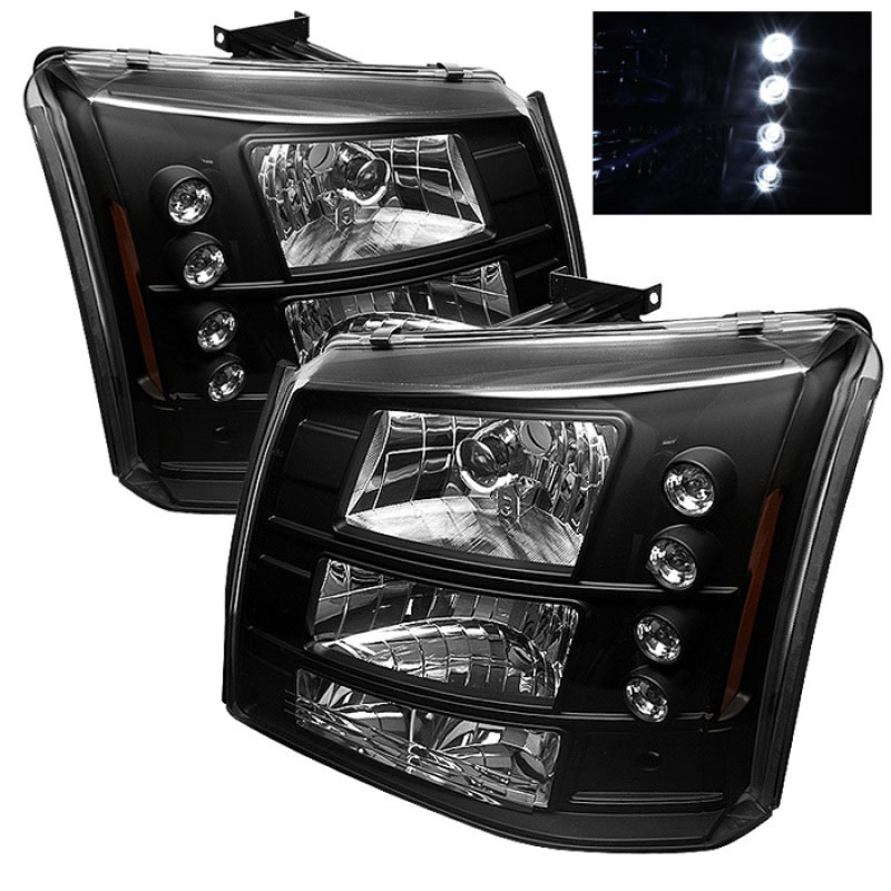 SPYDER 5012395 | Spyder Chevy Silverado 1500HD 2500HD 1PC W/ Bumper Lights LED Crystal Headlights - Black - (HD-YD-CS03-1PC-AM-BK); 2003-2007