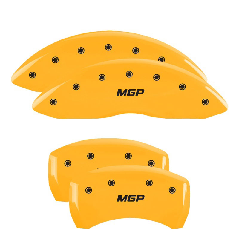 MGP 32020SMGPYL | MGP 4 Caliper Covers Engraved Front & Rear MGP Yellow finish black ch; 2011-2022