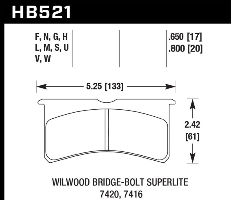 Hawk Performance hb521b.800 | Hawk Wilwood Superlite SL4R 7420 HPS 5.0 Brake Pads