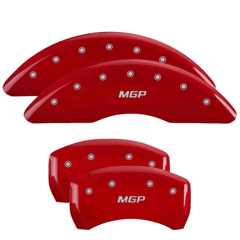 MGP 35008SMGPRD | MGP 4 Caliper Covers Engraved Front & Rear MGP Red finish silver ch; 2013-2016