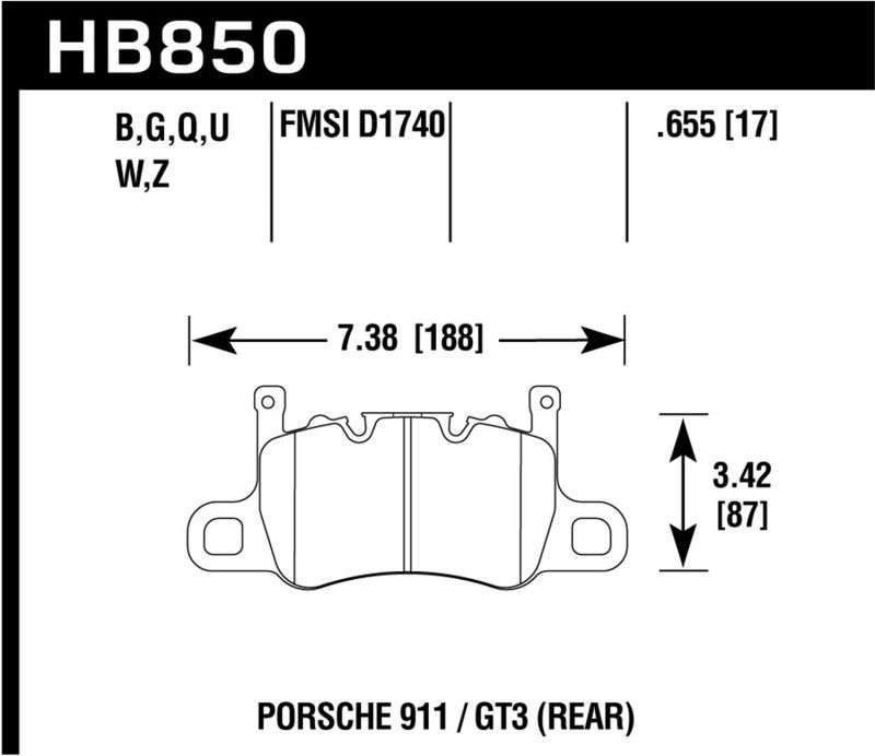 Hawk Performance hb850z.655 | Hawk Audi 14-19 Porsche 911 / 2016 Cayman / 17-19 Panamera PC Rear Brake Pads; 2014-2019