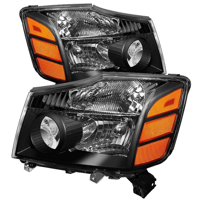 SPYDER 5077080 | Xtune Nissan Titan 04-14 / Armada 04-07 OEM Amber Head Lights Set Black HD-JH-NTI04-AM-BK; 2004-2007