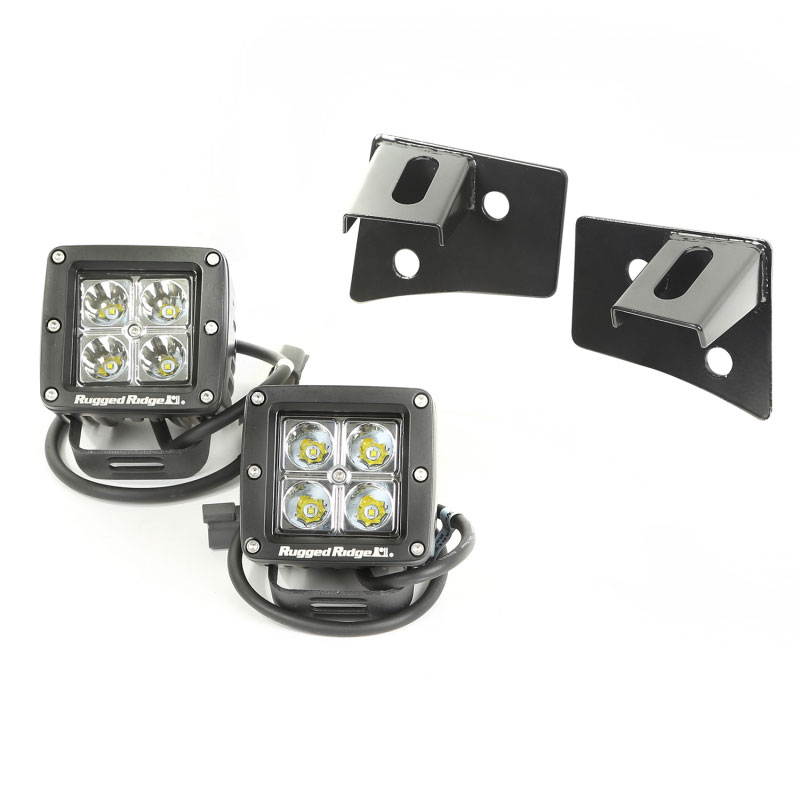 Rugged Ridge 11027.10 | 07-18 Jeep Wrangler JK Square Windshield LED Light Kit w/ Brackets; 2007-2018