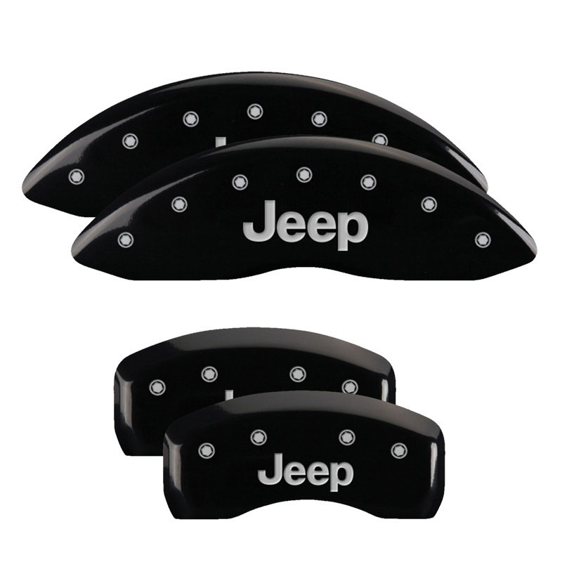 MGP 42003SJEPBK | 4 Caliper Covers Engraved Front & Rear JEEP Black finish silver ch; 2016-2016