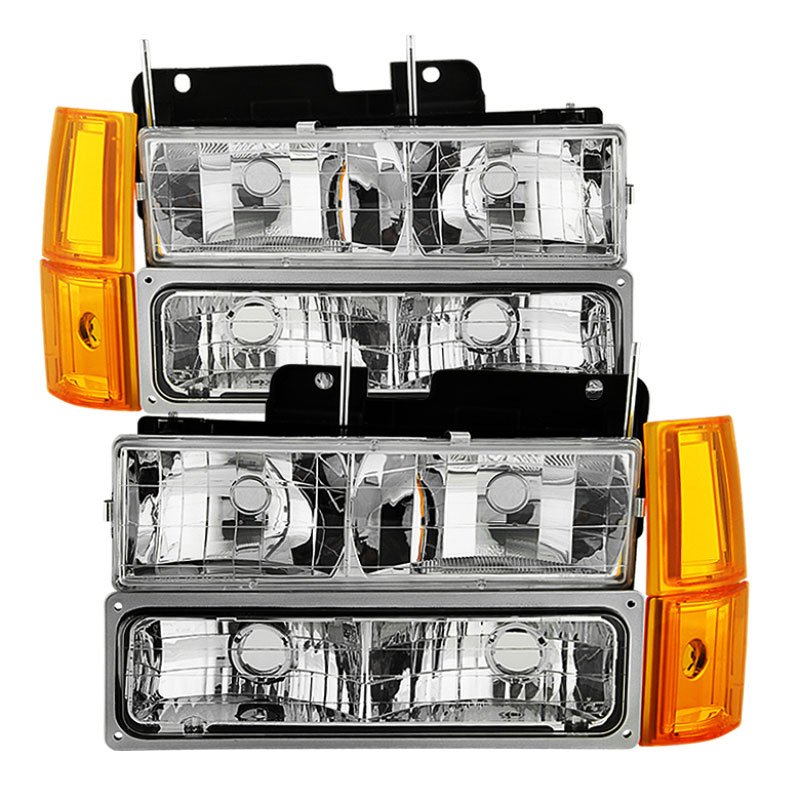 SPYDER 9034435 | Xtune GMC Yukon 94-99 Headlights w/ Corner & Parking Lights 8pcs Sets -Chrome HD-JH-GCK94-AM-C-SET; 1994-1999