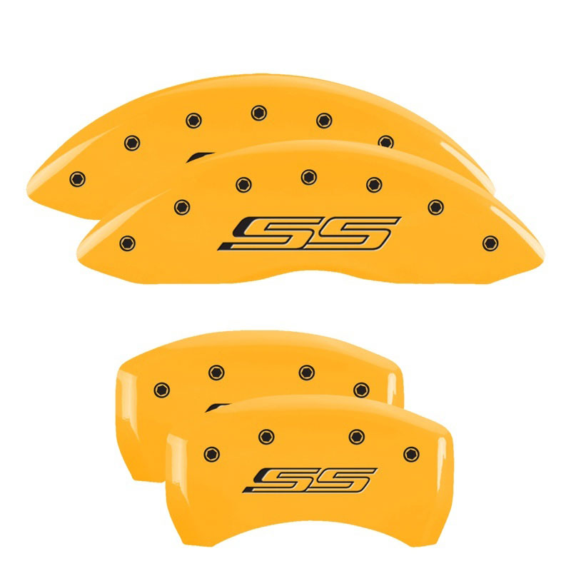 MGP 14231SSS5YL | 4 Caliper Covers Engraved Front & Rear Gen 5/SS Yellow finish black ch; 2014-2015