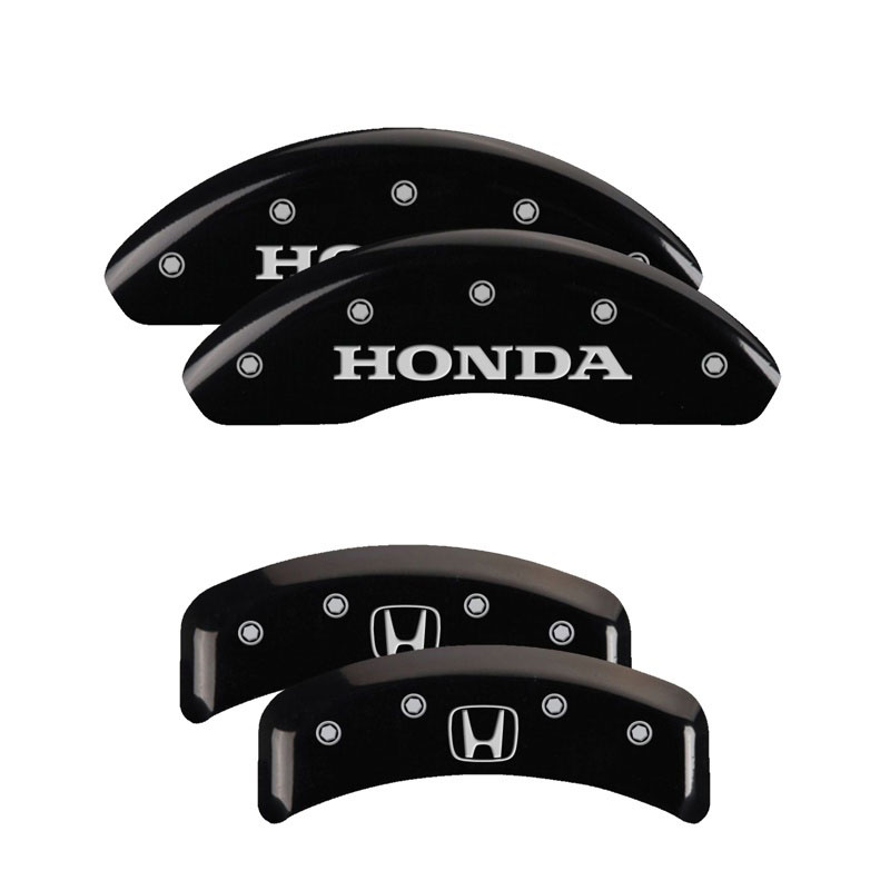 MGP 20076SHOHBK | 4 Caliper Covers Engraved Front Honda Engraved Rear H Logo Black finish silver ch; 2003-2010