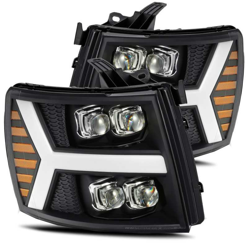 AlphaRex 880209 | Chevy 1500HD NOVA LED Proj Headlights Plank Style Matte Blk w/Activ Light/Seq Signal; 2007-2013