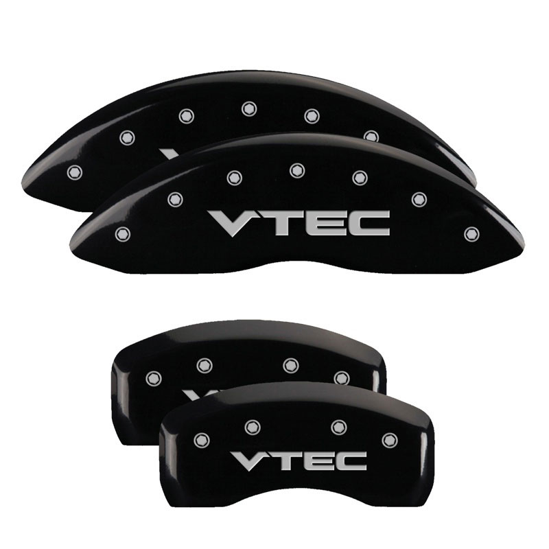 MGP 20139SVTCBK | 4 Caliper Covers Engraved Front & Rear Vtech Black finish silver ch; 2006-2008