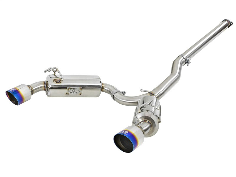 aFe 49-36701-L | Takeda 3in. to 2.5in. 304 SS C/B Exhaust 08-15 Mitsubishi EVO I4-2.0L (t) - Blue Flamed Tips; 2008-2015