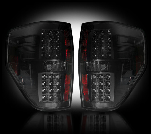 Recon 264168BK | Ford F150 and Raptor Straight Style Side LED TAIL LIGHTS - Smoked; 2009-2013