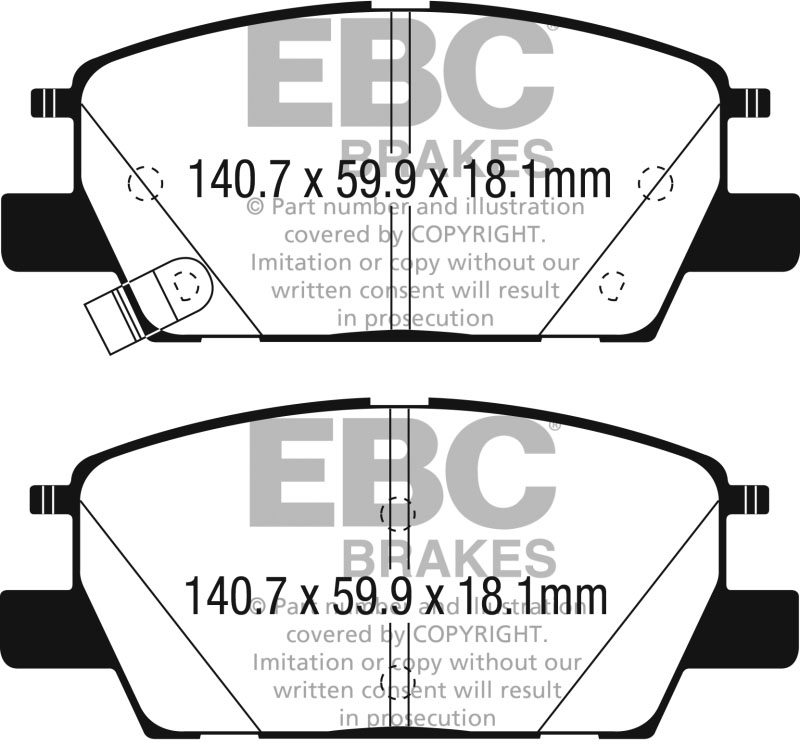 EBC dp33068c | 2016+ Chevrolet Malibu 1.5L Turbo (Elec PB) Redstuff Front Brake Pads; 2016-2024