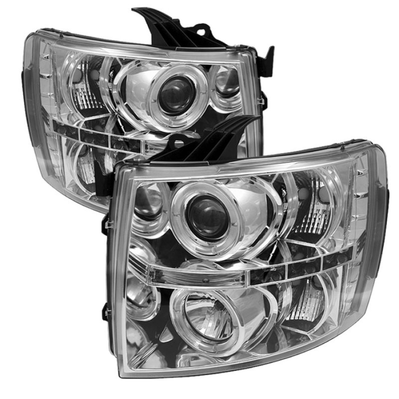 SPYDER 5009500 | Spyder Chevrolet Silverado 1500/2500/3500 Halo LED ( Replaceable LEDs ) Projector Headlights - Chrome - (PRO-YD-CS07-HL-C); 2007-2013