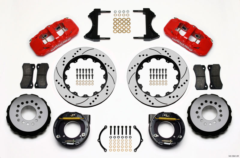 Wilwood 140-10941-dr | AERO4 Rear P-Brake Kit 14.00in Drilled Red Chevy C-10 2.42 Offset 5-lug; 1975-1986