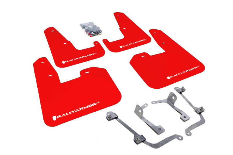 Rally Armor mf15-ur-rd/wh | V2 08-11 STI (hatch only) / 11 WRX (hatch only) UR Red Mud Flap w/ White Logo; 2008-2011