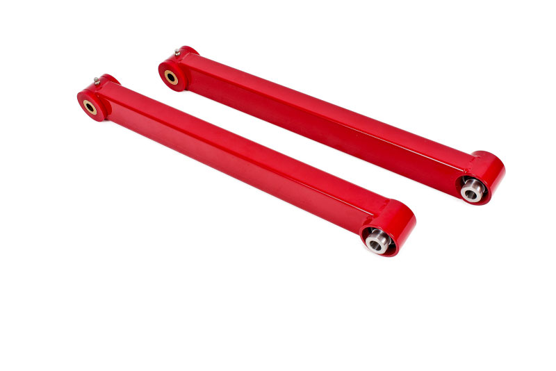 BMR Suspension TCA022R | BMR non-adjustable Lower Boxed Control Arms Polyurethane & Spherical Bearing Combo Mustang V8 Red; 2005-2011