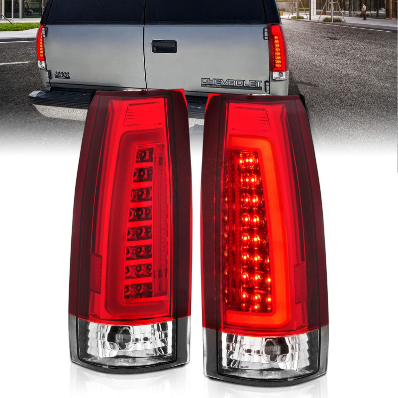 ANZO 311346 | 1999-2000 Cadillac Escalade LED Taillights Chrome Housing Red/Clear Lens Pair; 1999-2000