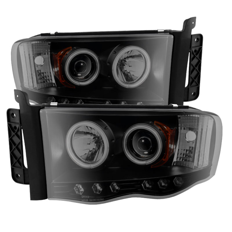 SPYDER 5078797 | Spyder Dodge Ram 1500 / Ram 1500 2500/3500 Projector Headlights - CCFL Halo - LED Black Smoke - (PRO-YD-DR02-CCFL-BSM); 2002-2005