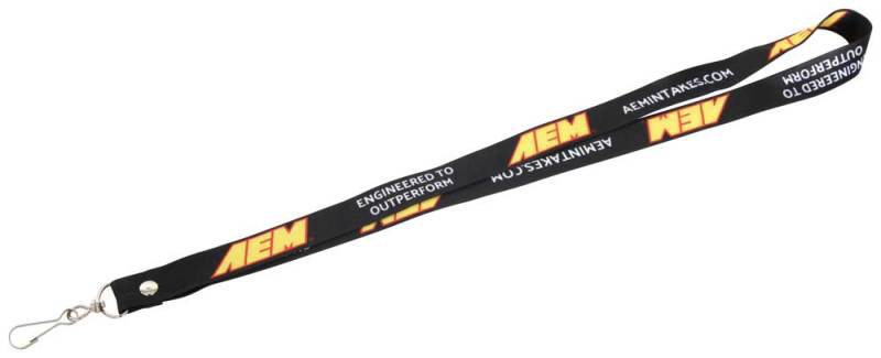 AEM Induction 01901 | AEM Black Lanyard 3/4in x 36in w/ Swivel Clip - Red / Yellow AEM Logo