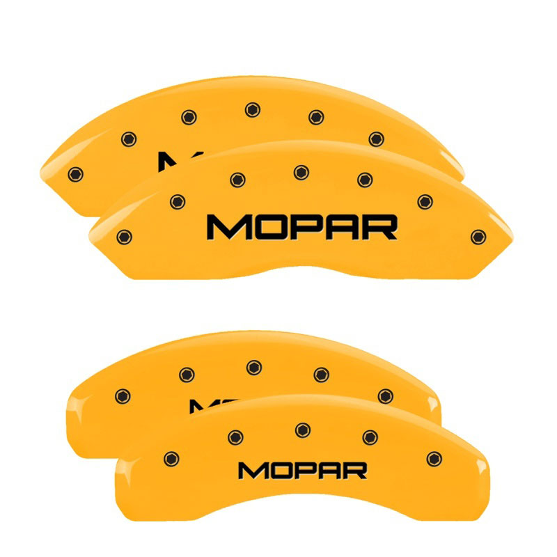 MGP 42007SMOPYL | 4 Caliper Covers Engraved Front & Rear MOPAR Yellow finish black ch; 2012-2012