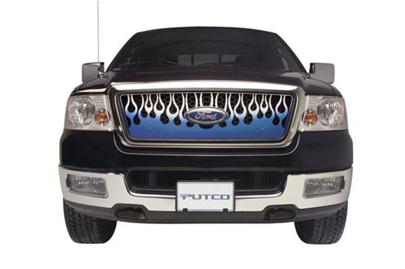 Putco 89496 | 07-10 GMC Sierra HD Flaming Inferno Stainless Steel Grilles - Blue (Painted); 2007-2010