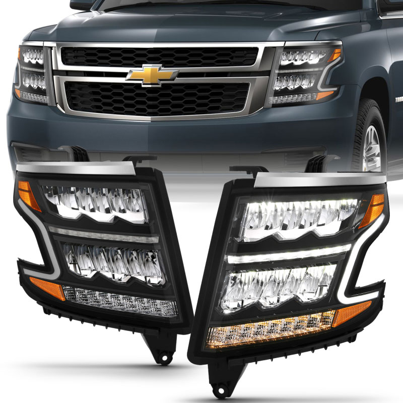 ANZO 111478 | 15-20 Chevy Tahoe/Suburban LED Light Bar Style Headlights Black w/Sequential w/DRL w/Amber; 2015-2020