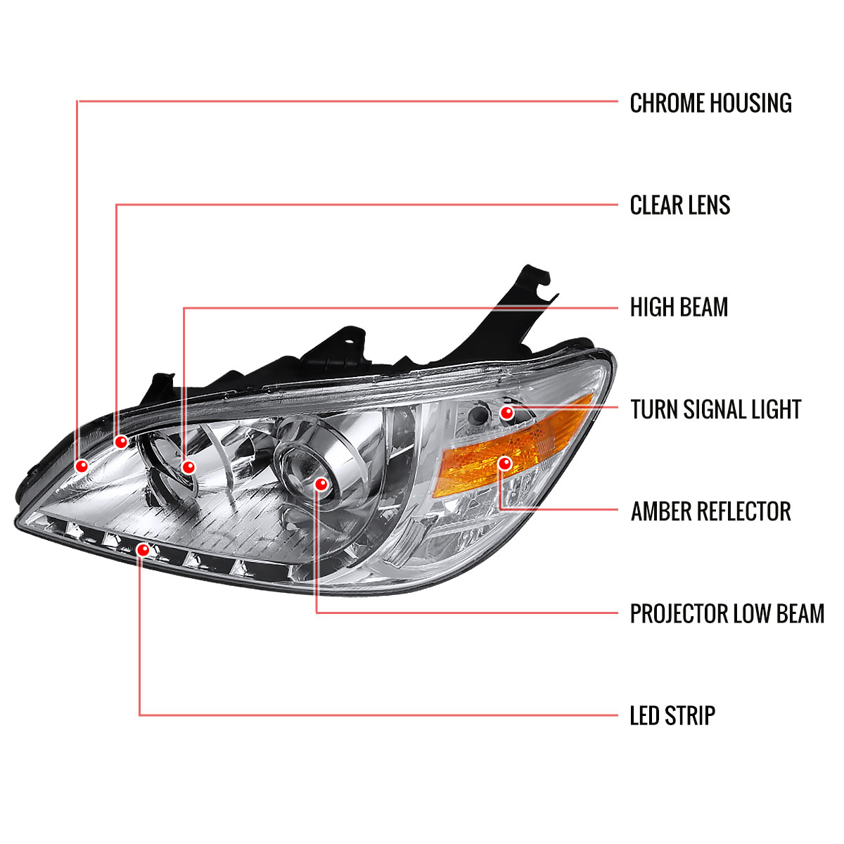 Spec-D Tuning Honda Civic R8 Style Projector Headlight Chrome -  2LHP-CV04-8-RS