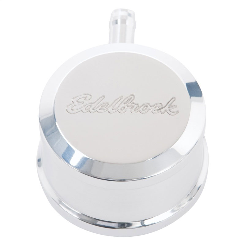 Edelbrock 4407 | PCV for Valve Cover Aluminum Round Push In w/ 90-Degree Port Breather Look w/ Etched Logo